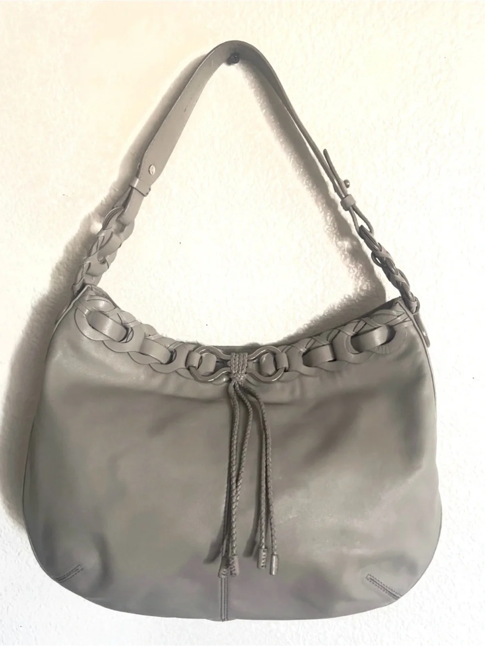 Cole Haan Gray Braided-Trim Hobo Bag - Women's Shoulder Bag